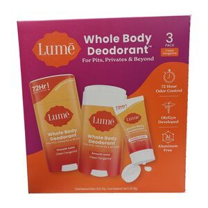 Lume Whole Body Solid Deodorant Stick & Mini Cream 3-Pack Set, Clean Tangerine